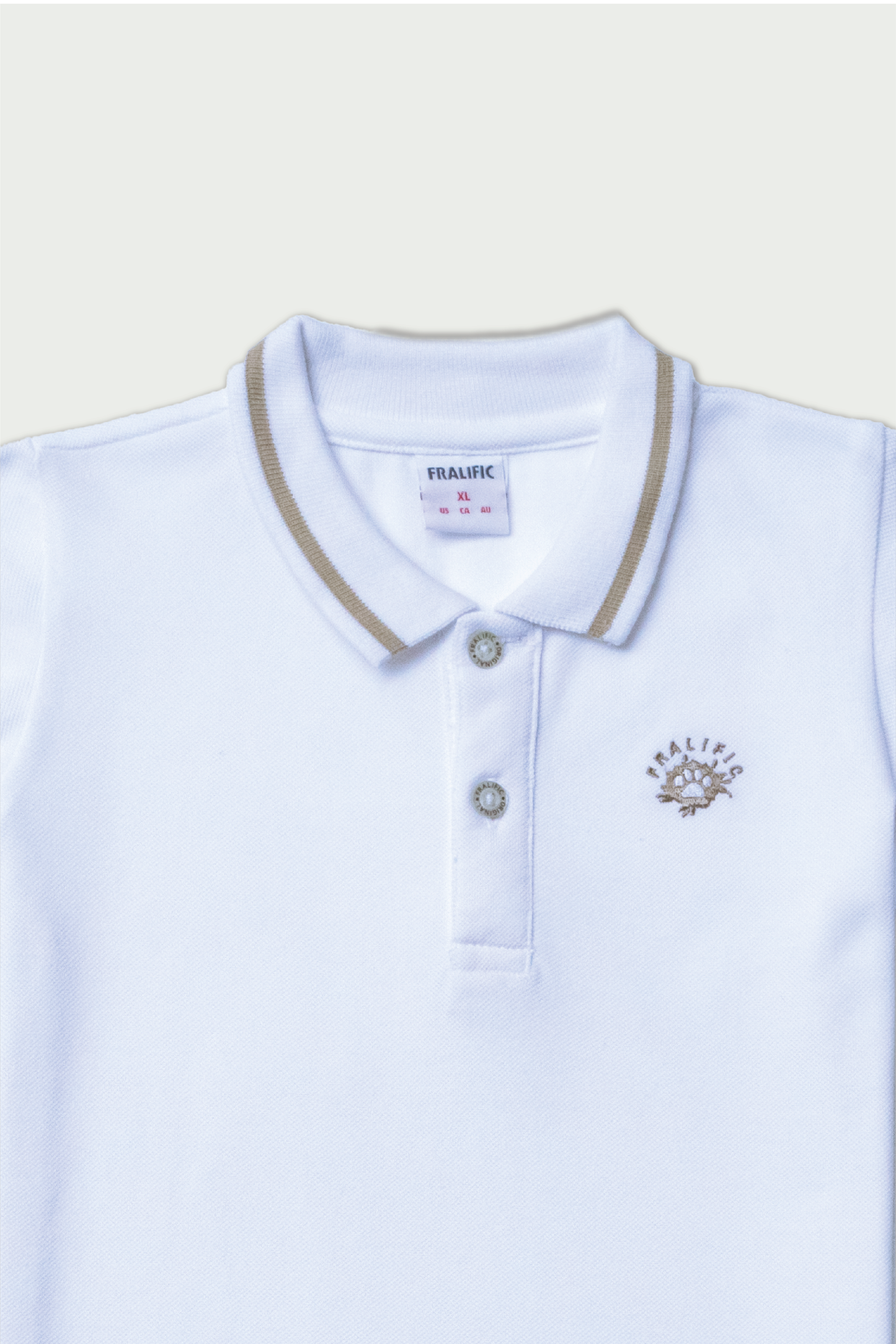 Toddler Boys White Polo Shirt with Beige Lining and Fralific Merch Icon