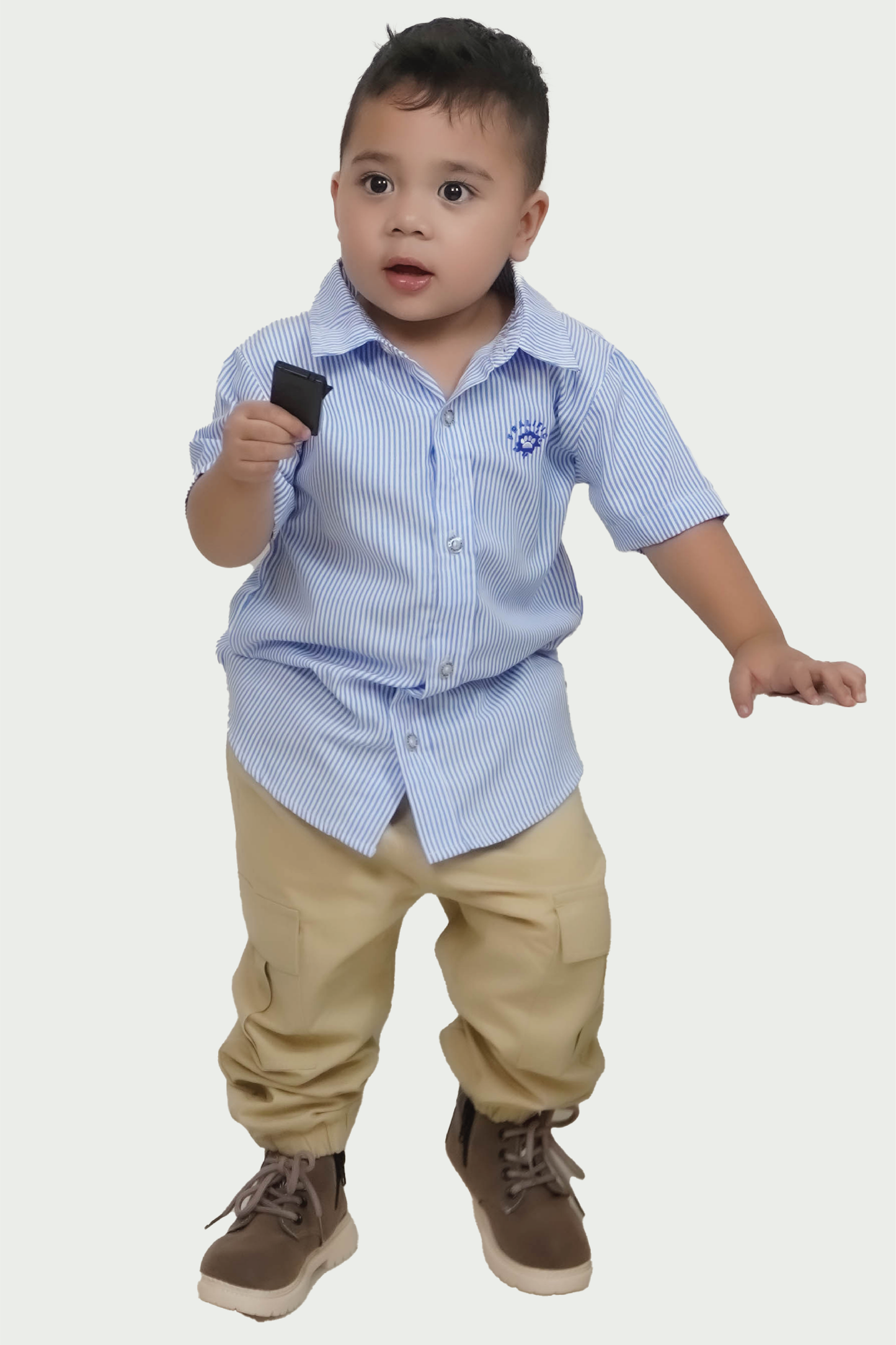 Toddler Boys Blue Striped Polo with Fralific Merch Icon