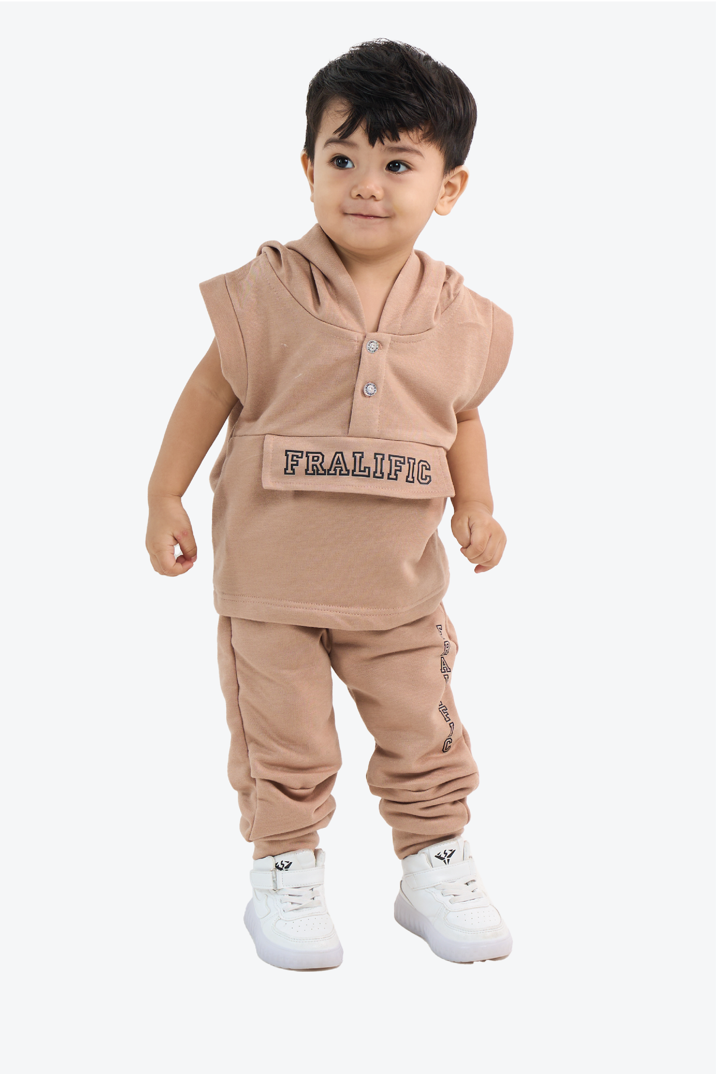 Brown Sleeveless Hoodie for Toddler Boys