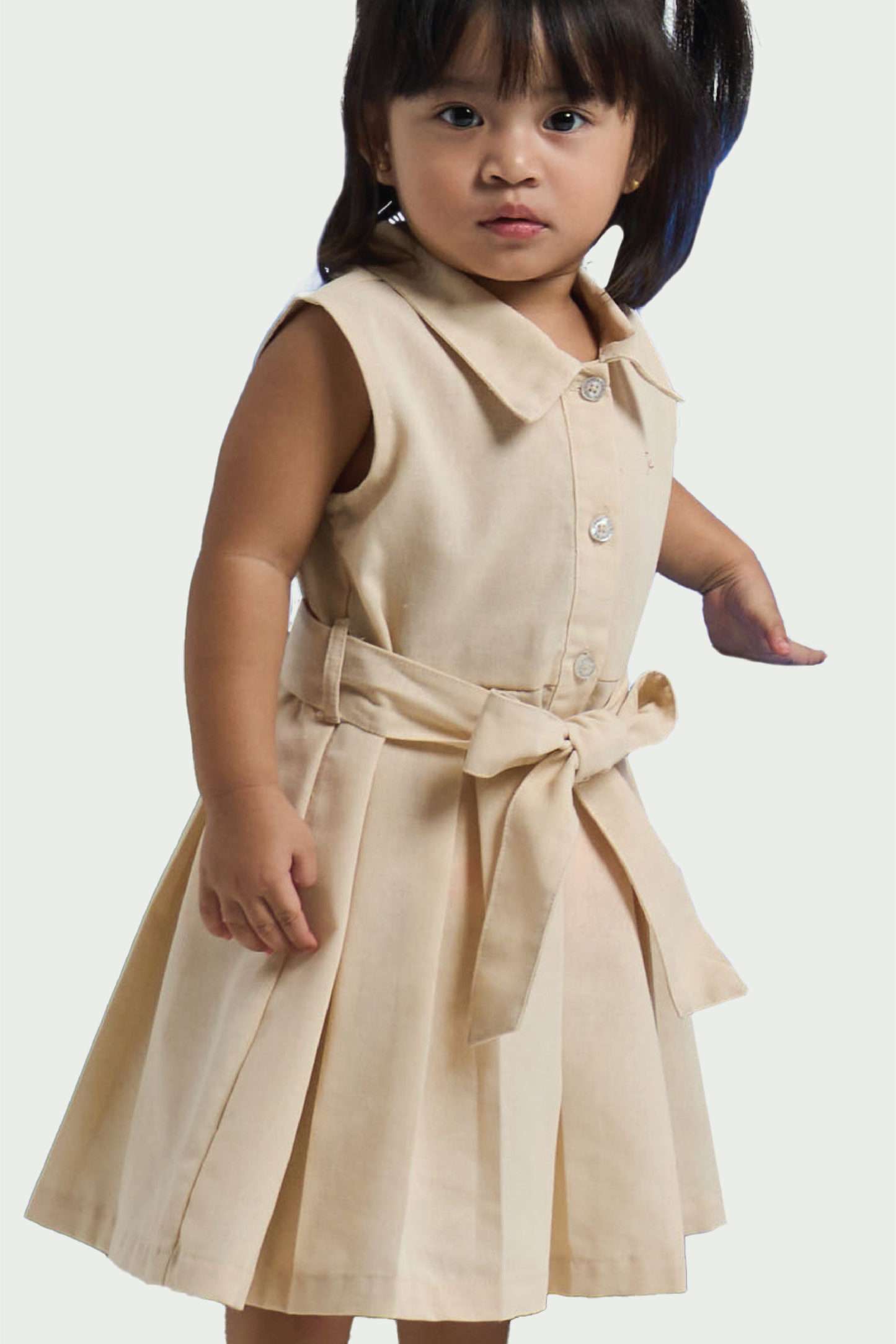 Beige Sleeveless Dress for Toddler Girls