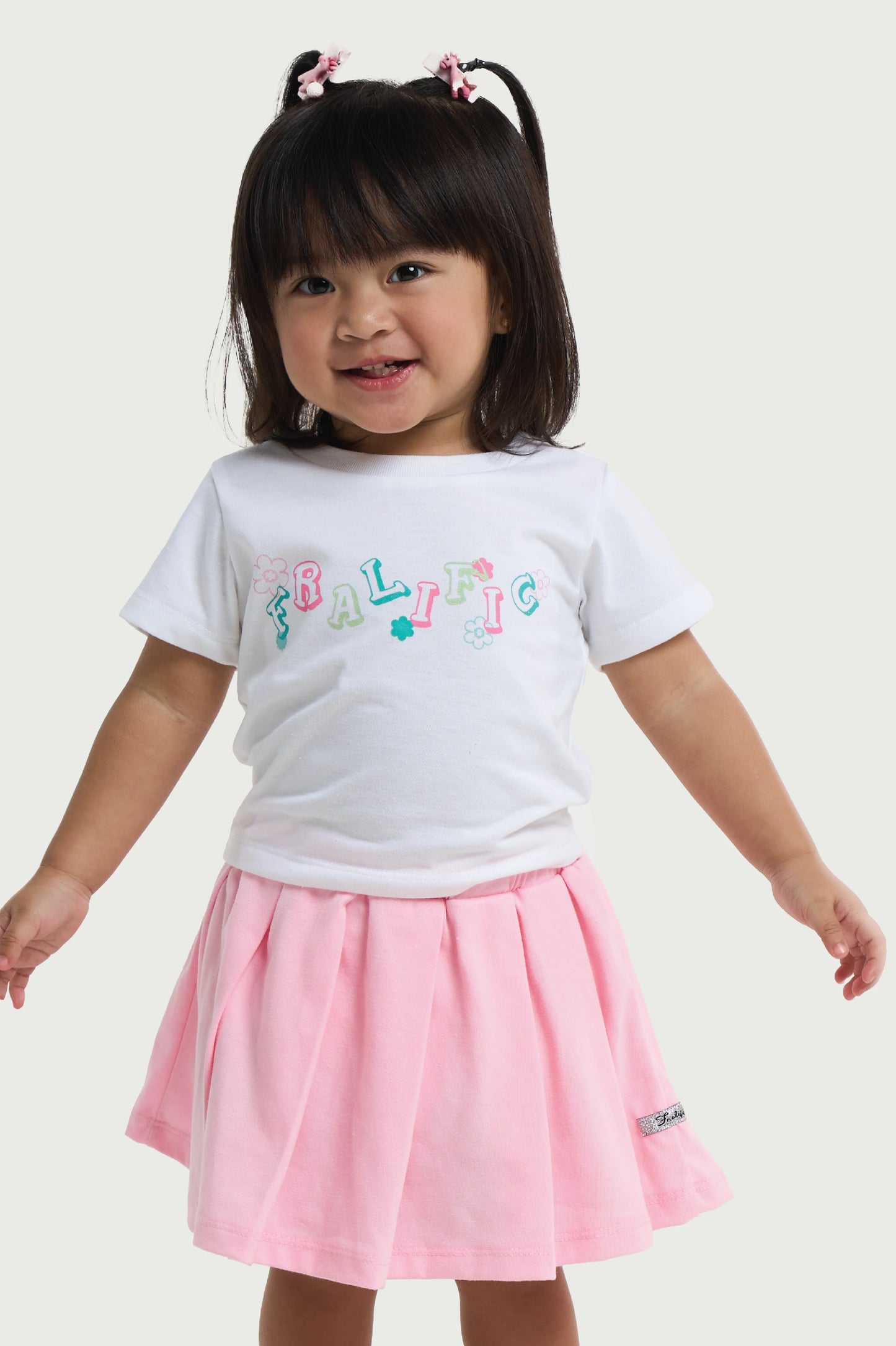 T-Shirt Graphic Tee & Pink Pleated Skirt Set for Toddler Girl