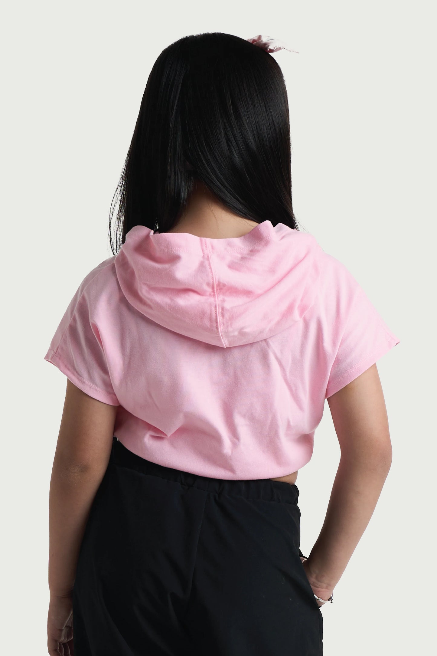 Kids Wear Pink Hooded Crop Top for Girls