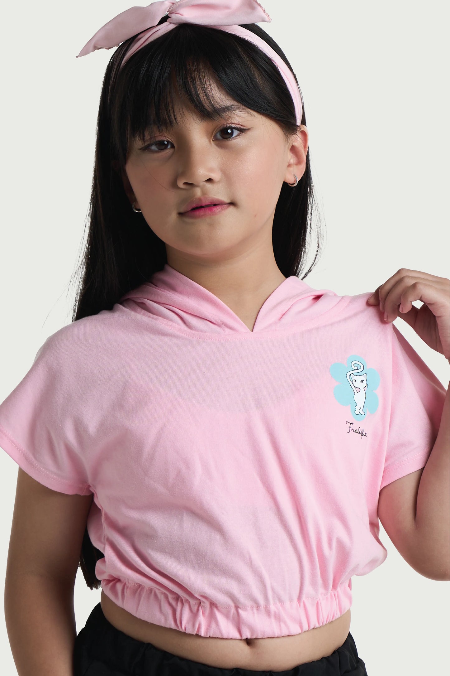 Kids Wear Pink Hooded Crop Top for Girls