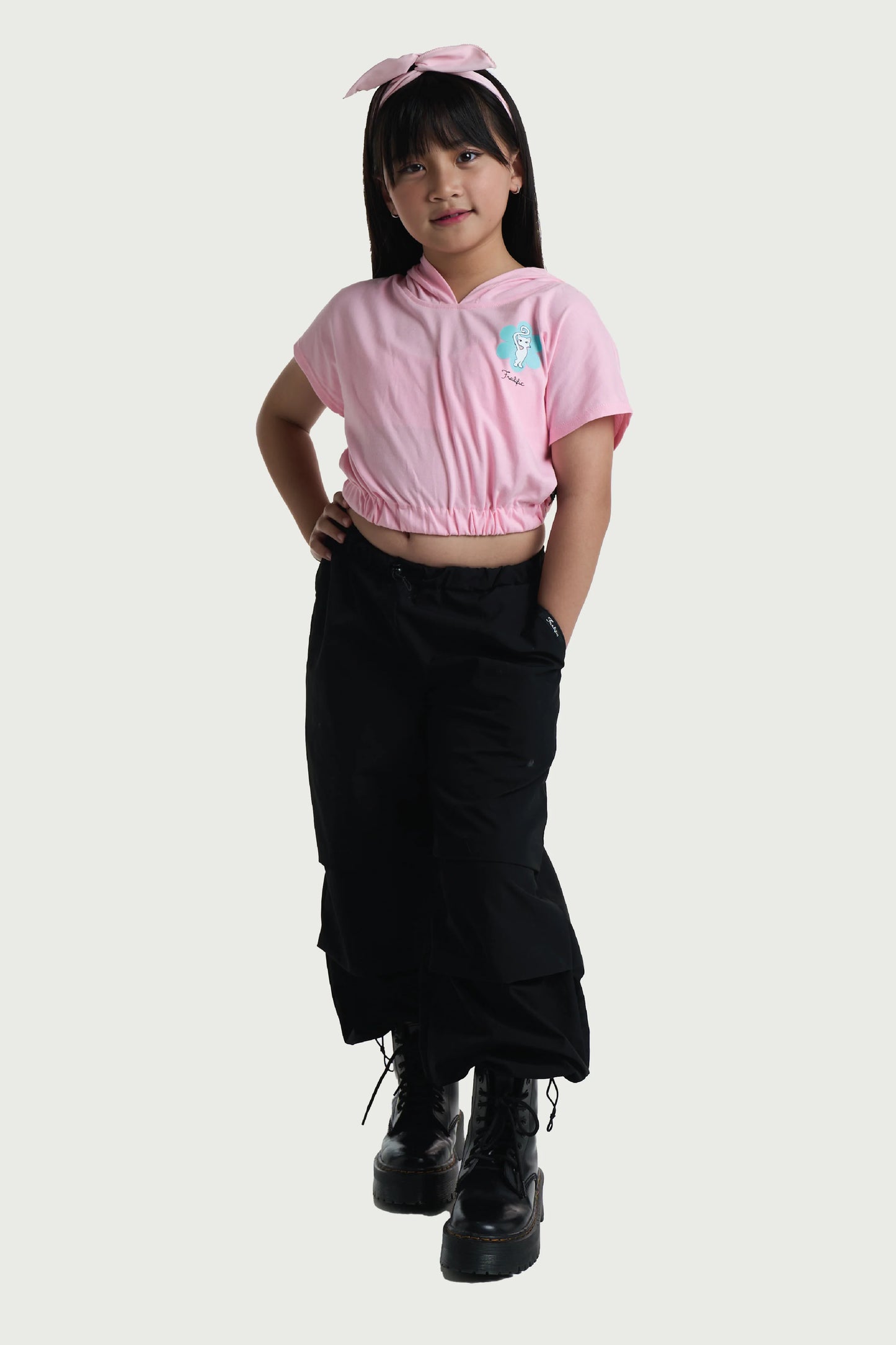 Kids Wear Pink Hooded Crop Top for Girls
