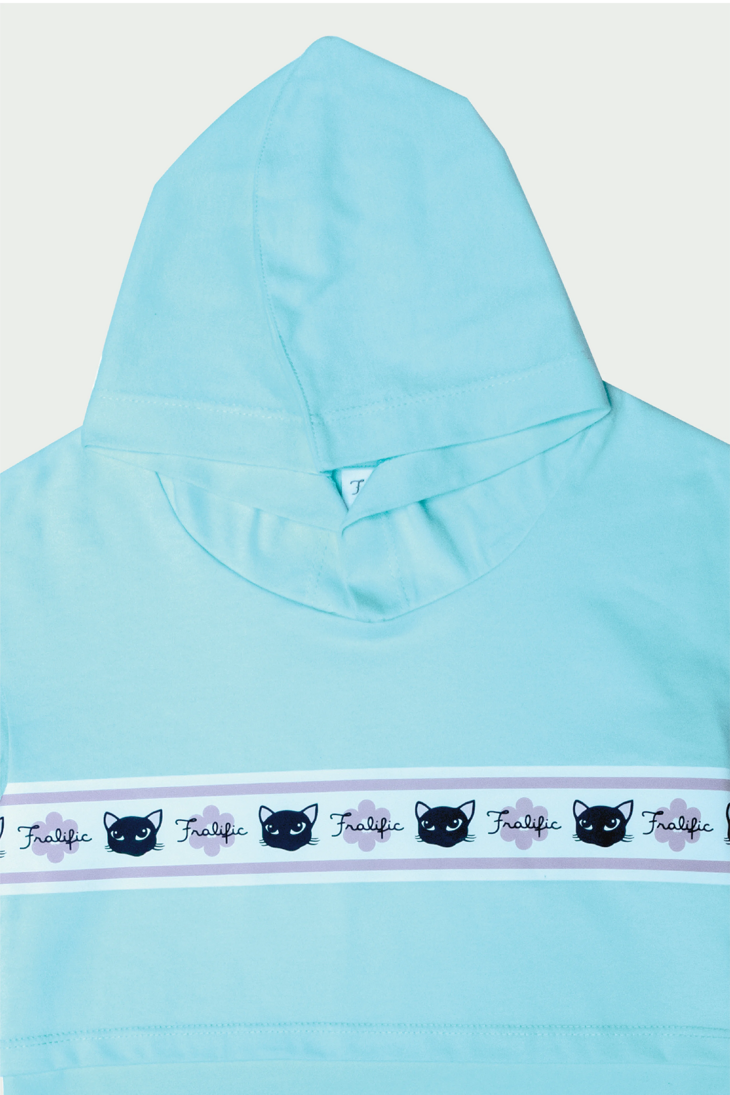 Kids Wear Teal Cropped Hoodie Shirt – Cute Cat Print for Girls