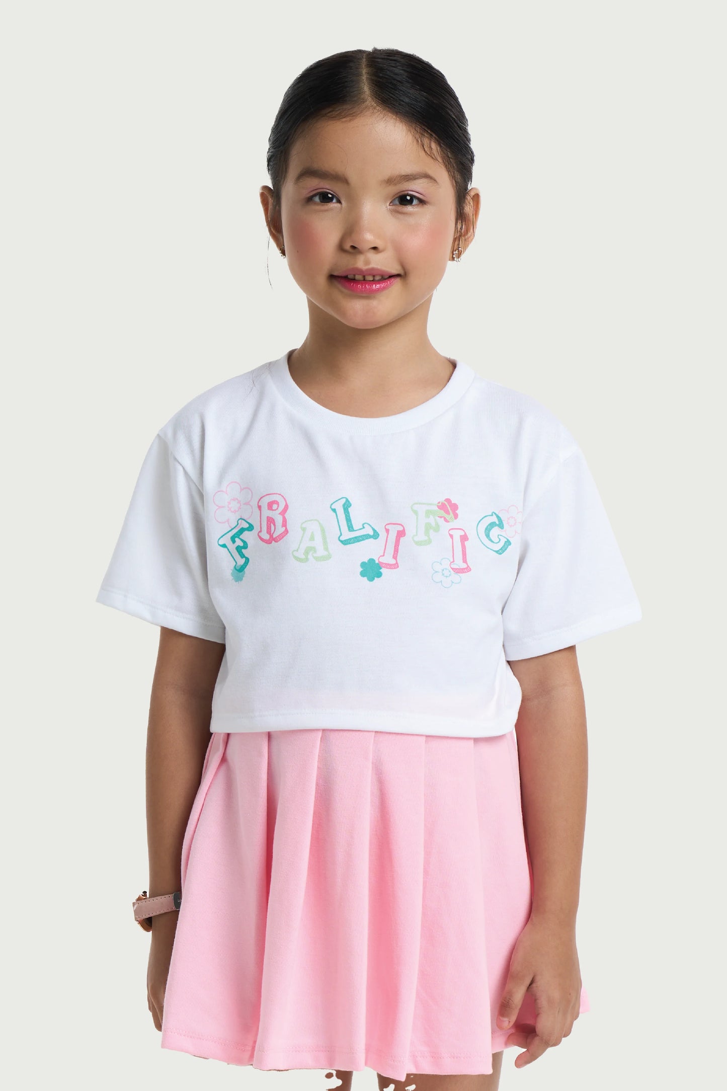 Kids Wear White Cropped Tee and Pink Skirt Set for Girls