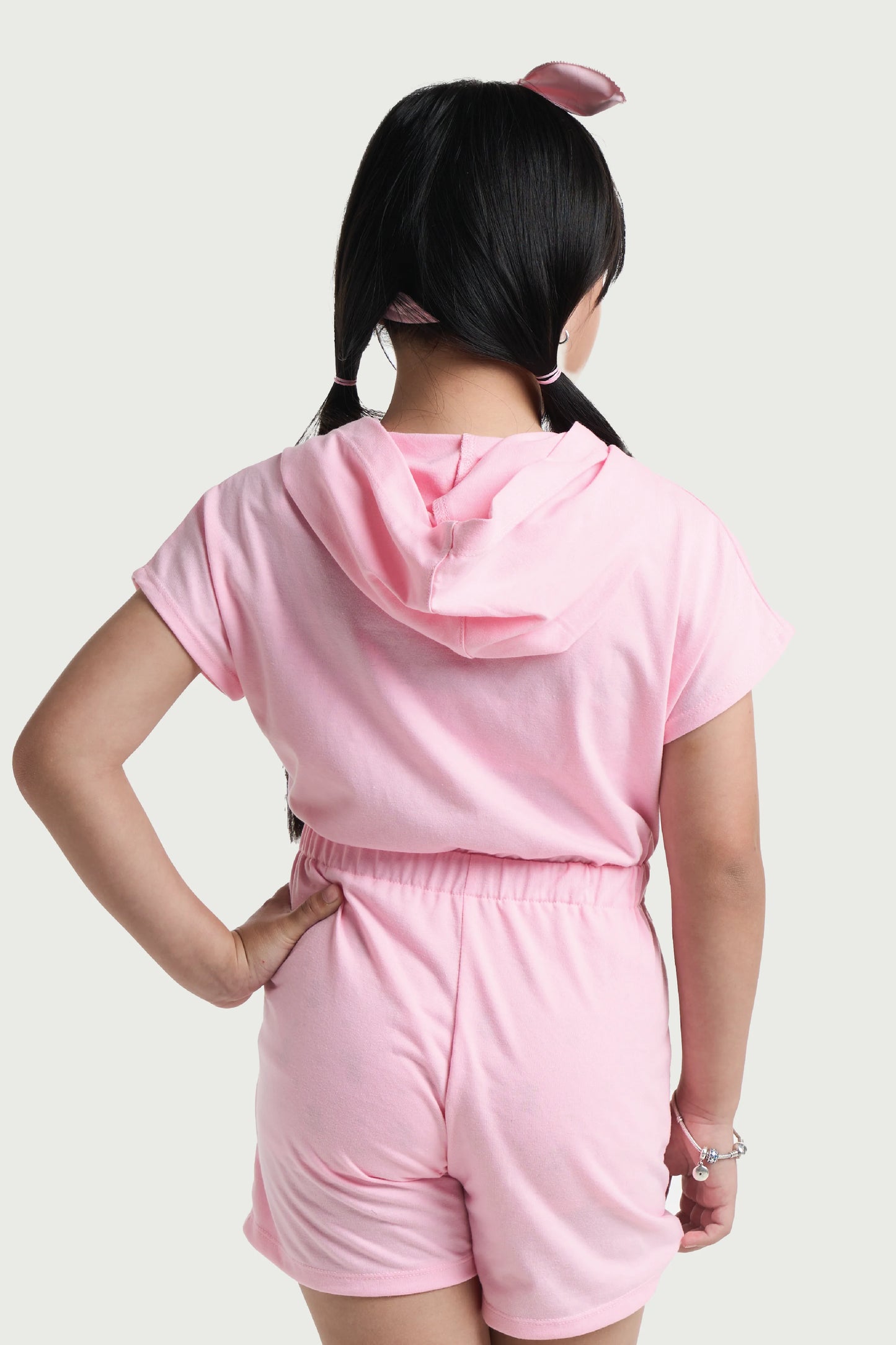 Kids Wear Pink Hooded Romper for Girls