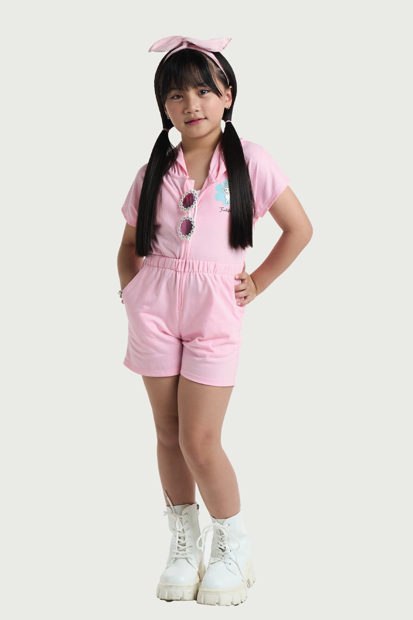 Kids Wear Pink Hooded Romper for Girls