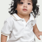 Toddler Boys White Polo Shirt with Beige Lining and Fralific Merch Icon