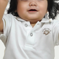 Toddler Boys White Polo Shirt with Beige Lining and Fralific Merch Icon