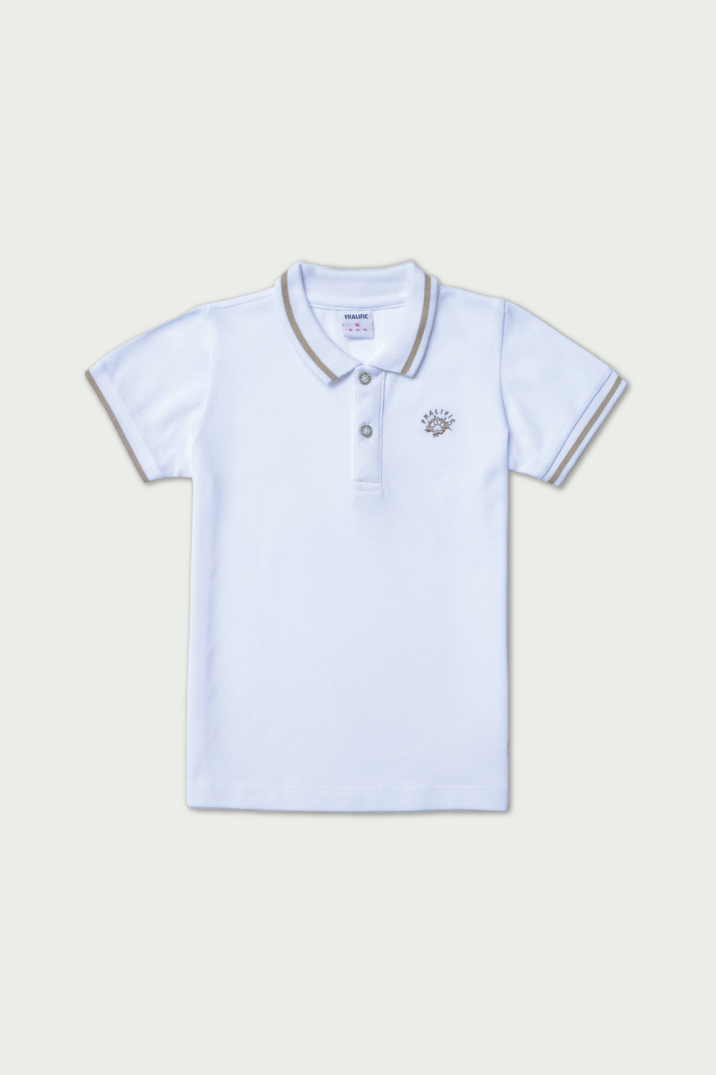 Toddler Boys White Polo Shirt with Beige Lining and Fralific Merch Icon