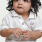 Toddler Boys White Polo Shirt with Beige Lining and Fralific Merch Icon