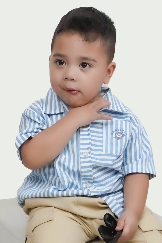 Toddler Boys Blue Striped Polo with Fralific Merch Icon