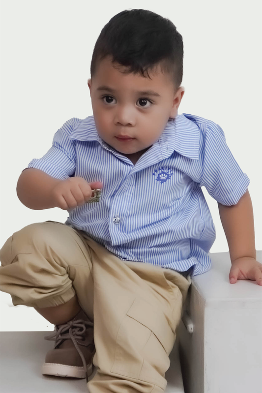 Toddler Boys Blue Striped Polo with Fralific Merch Icon