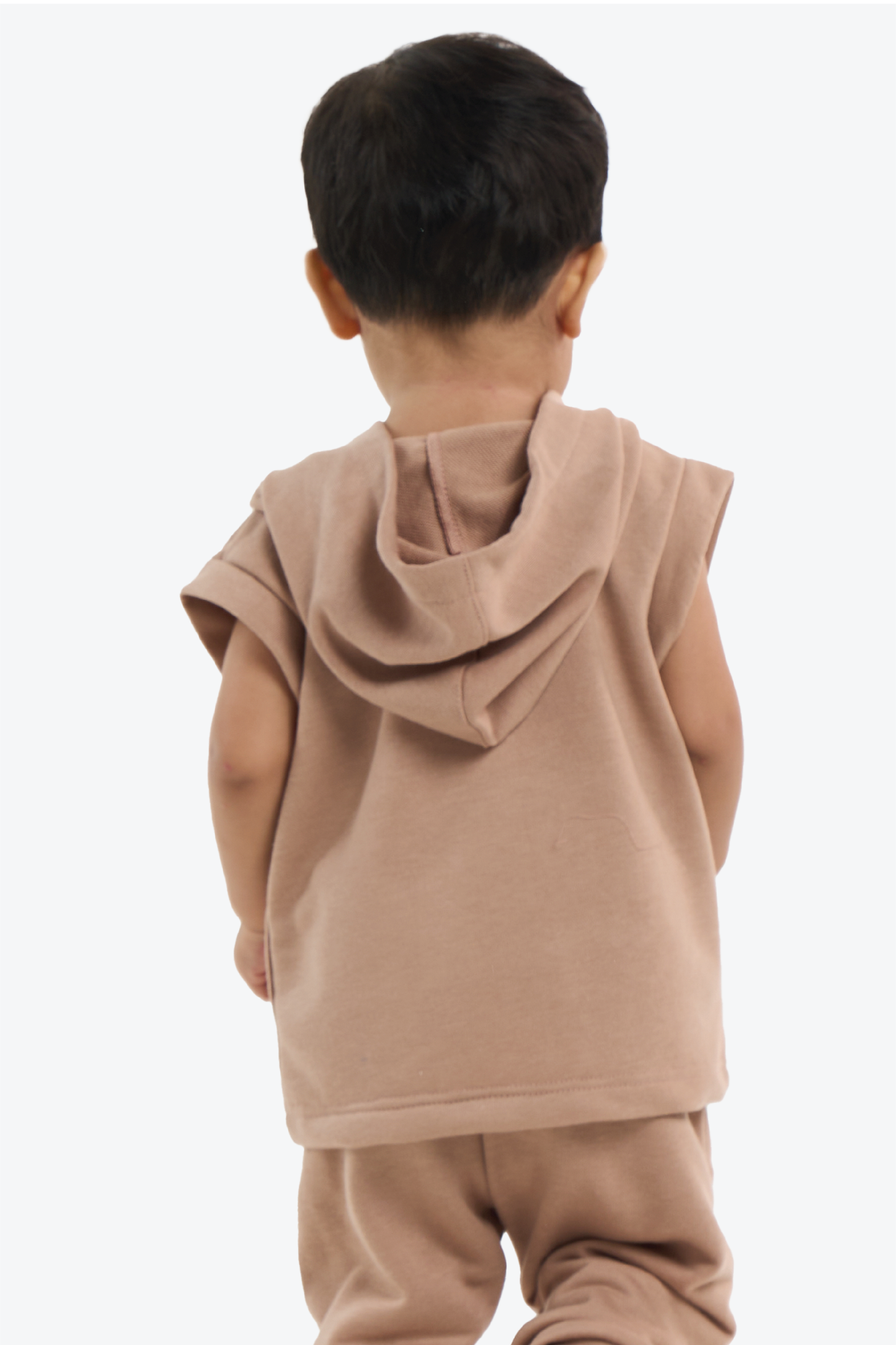 Brown Sleeveless Hoodie for Toddler Boys