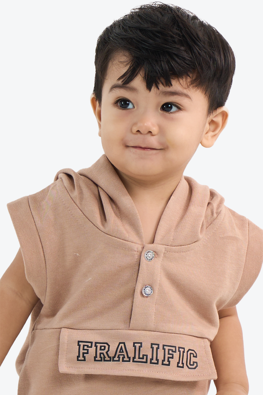 Brown Sleeveless Hoodie for Toddler Boys