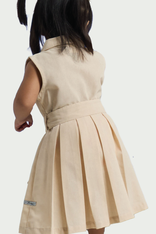 Beige Sleeveless Dress for Toddler Girls