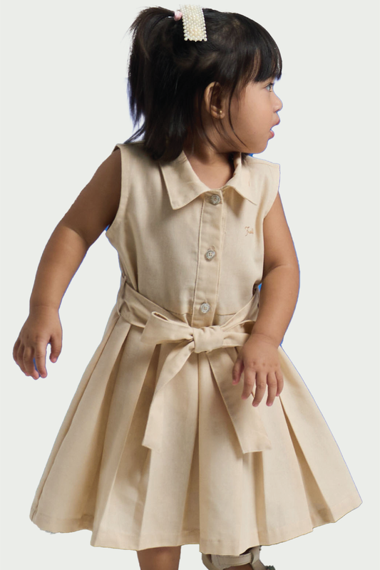 Beige Sleeveless Dress for Toddler Girls