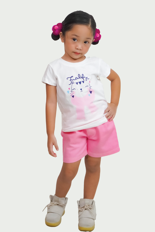 T shirt for Toddler Girls , with Cat Print and Fralific Merch Icon