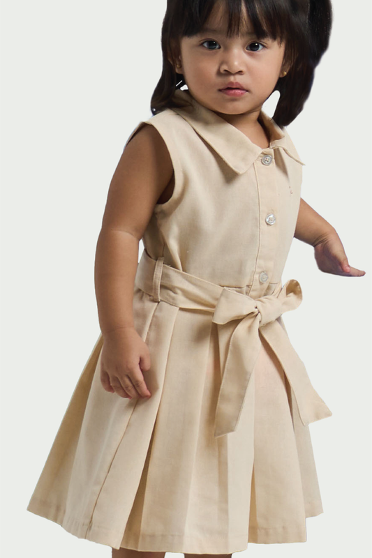 Beige Sleeveless Dress for Toddler Girls