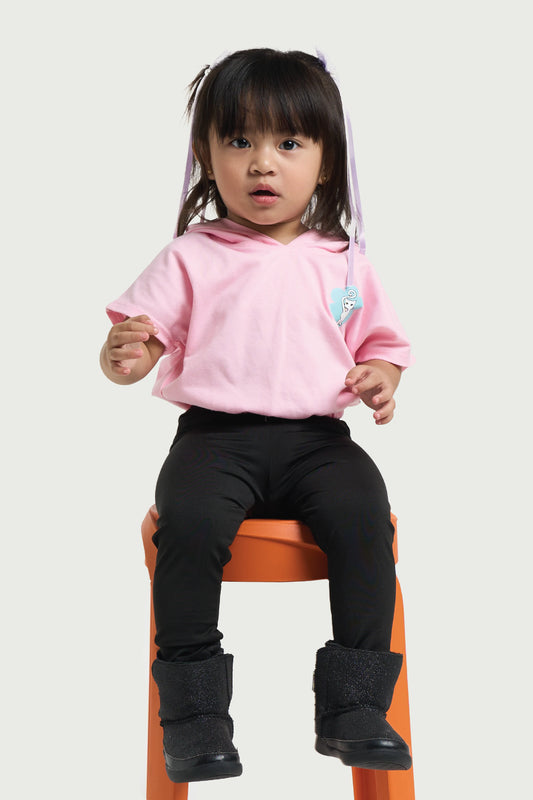 Pink Cropped Hoodie - Minimal Print for Toddler Girl