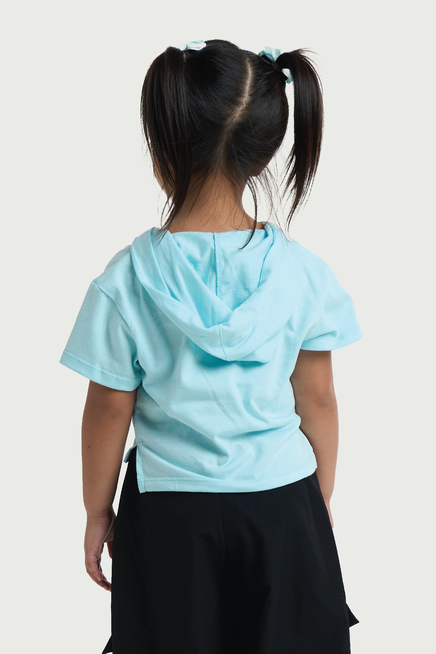 Teal Cropped Hoodie - Minimal Print for Toddler Girl