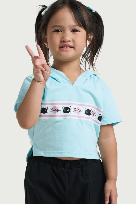 Teal Cropped Hoodie - Minimal Print for Toddler Girl