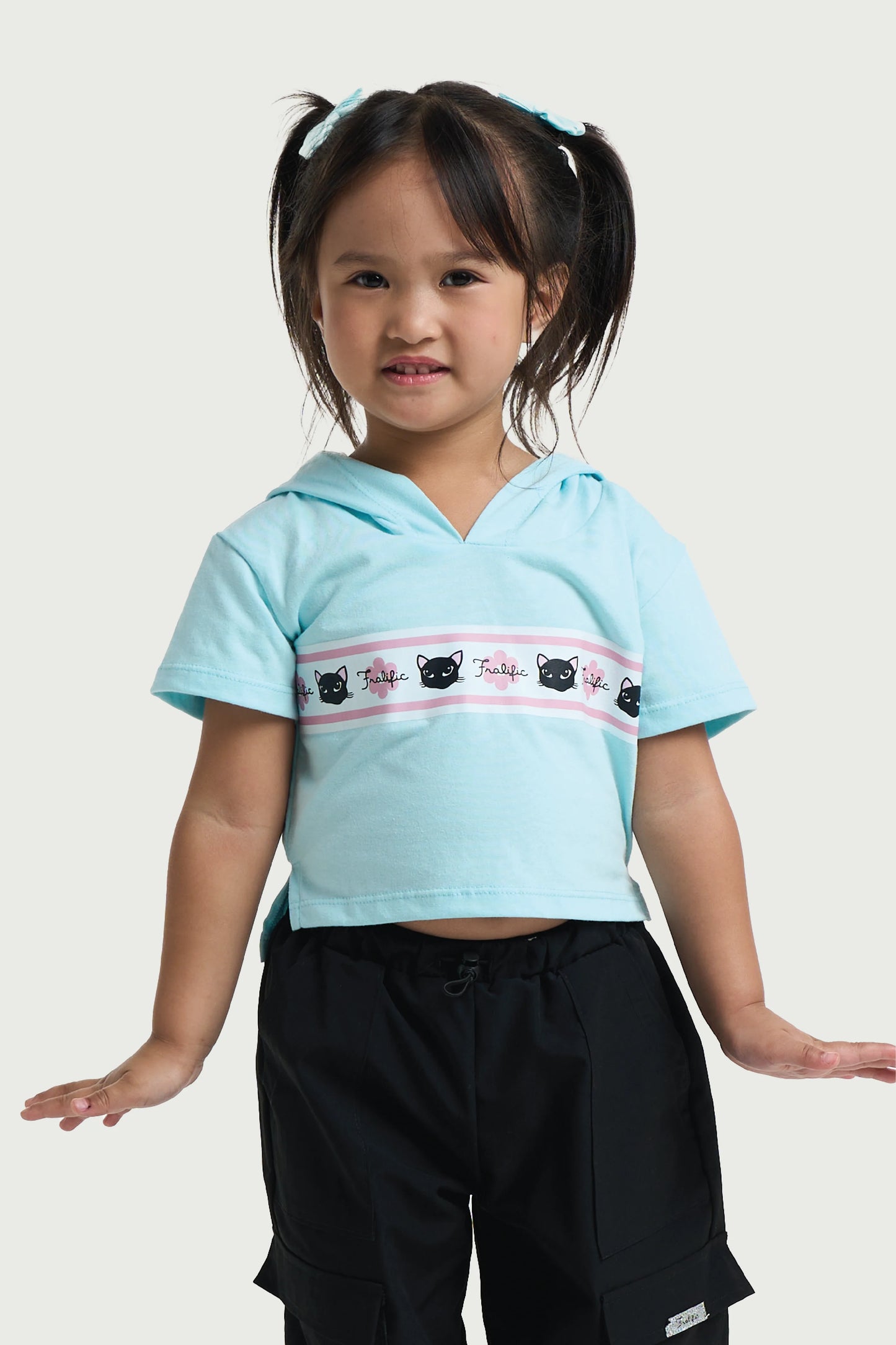 Teal Cropped Hoodie - Minimal Print for Toddler Girl
