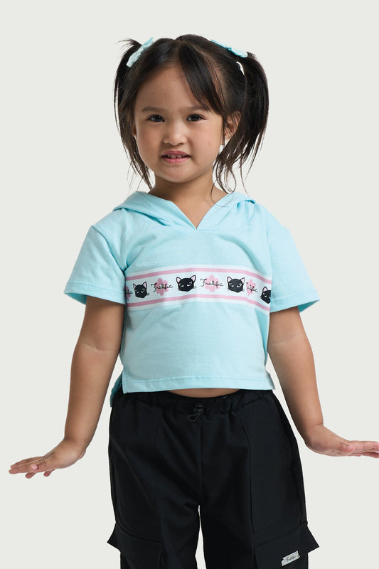 Teal Cropped Hoodie - Minimal Print for Toddler Girl