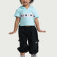 Teal Cropped Hoodie - Minimal Print for Toddler Girl