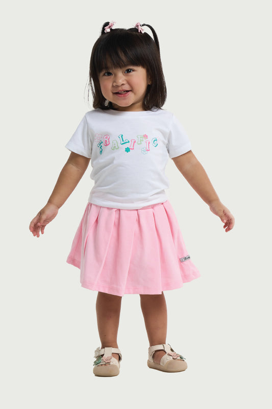 T-Shirt Graphic Tee & Pink Pleated Skirt Set for Toddler Girl
