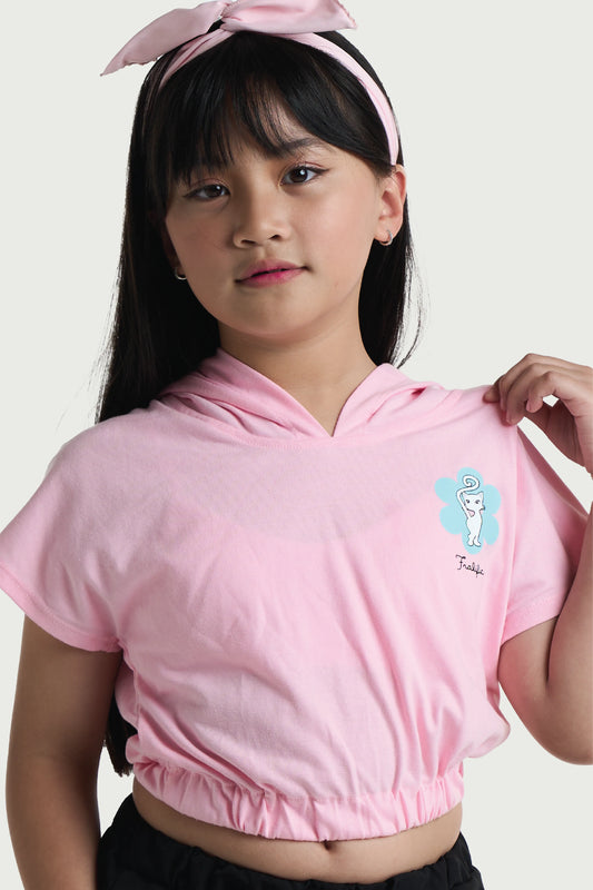 Kids Wear Pink Hooded Crop Top for Girls