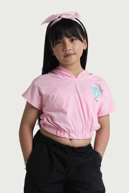 Kids Wear Pink Hooded Crop Top for Girls