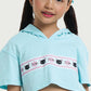 Kids Wear Teal Cropped Hoodie Shirt  – Cute Cat Print for Girls