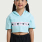 Kids Wear Teal Cropped Hoodie Shirt  – Cute Cat Print for Girls