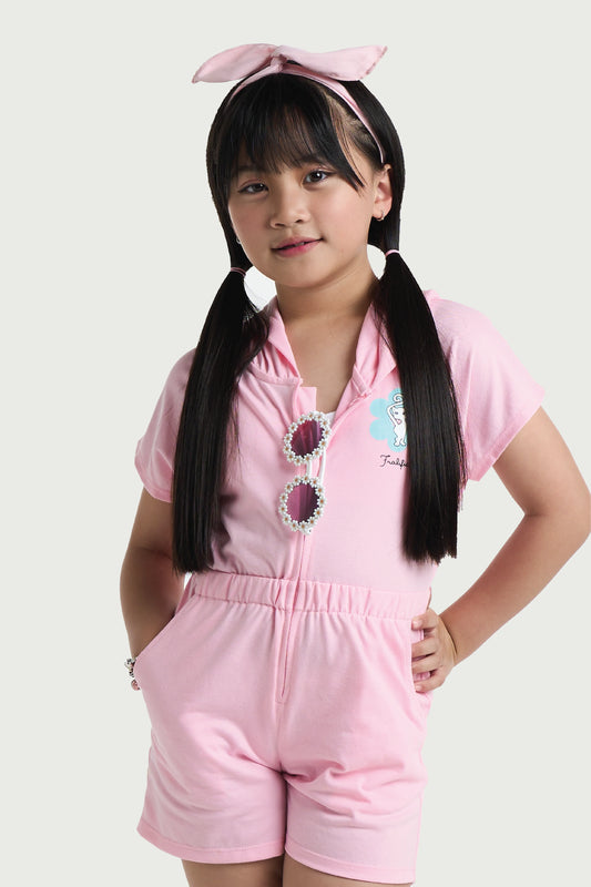 Kids Wear Pink Hooded Romper for Girls